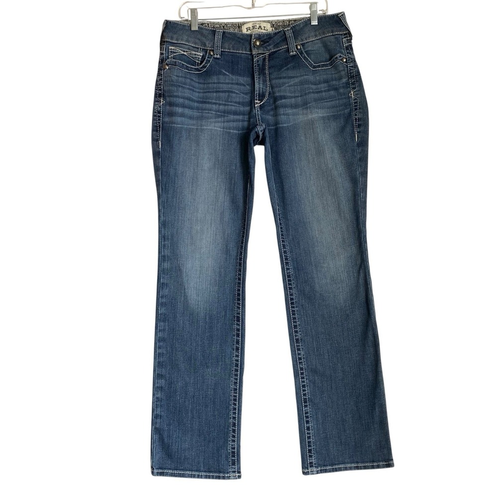 Ariat REAL Denim Icon Straight Jeans Women 31R Inseam 33" Cowgirl Western Grunge